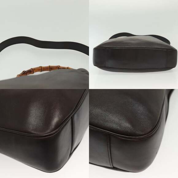 GUCCI Bamboo Hand Bag Leather Black Gold 001 001 - Picture 10 of 12